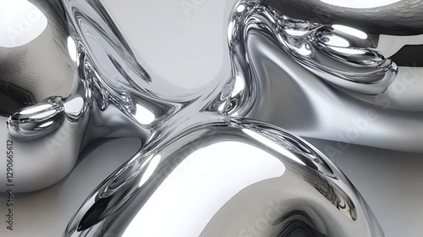 Fototapeta Abstract liquid metal shapes with reflective surfaces