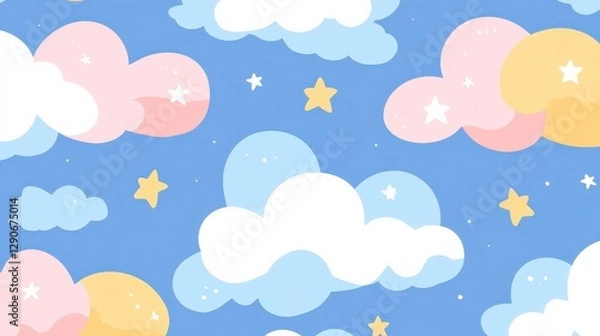 Fototapeta Pastel Clouds with Twinkling Stars in Twilight Sky