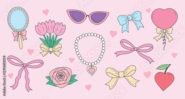 Obraz cute fashionable girly or coquette style hand drawn graphic element vector set