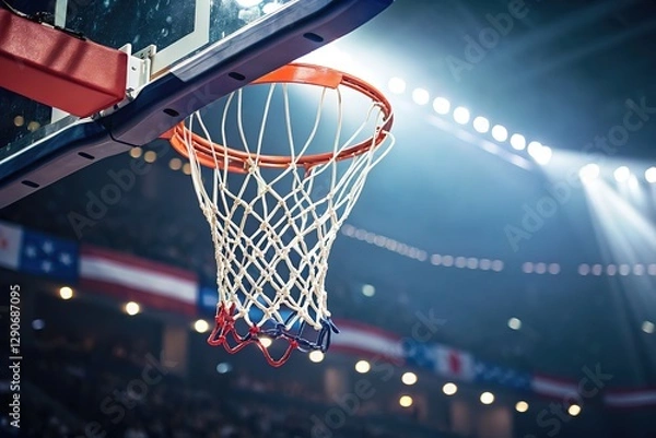 Fototapeta Close-up of a Basketball Hoop and Net: A Detailed Shot of Classic Orange Hoops Against a Clear Background, Perfect for Sports-Themed Designs, Websites, or Print Media. Ideal for showcasing  