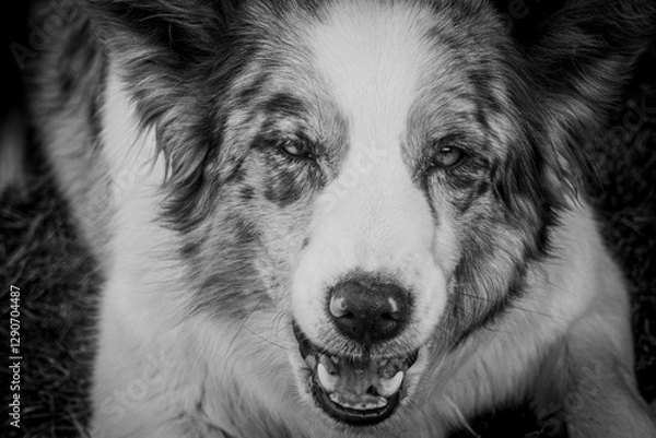 Obraz border collie portrait, black and white, monochrome photo