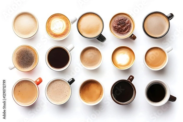 Fototapeta Assorted coffee cups overhead view.
