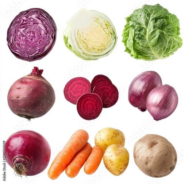 Obraz Assorted Root & Leafy Vegetables Isolated