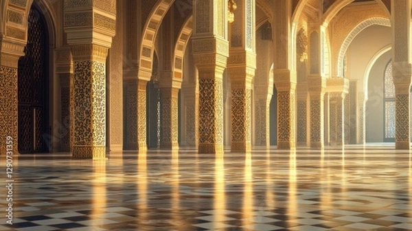 Fototapeta Grand Architectural Interior of Ornate Moroccan Palace with Columns