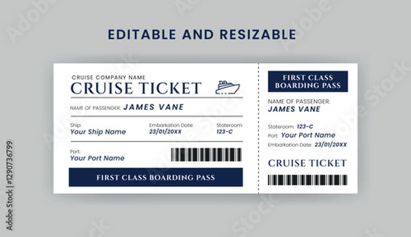 Obraz Boarding Pass Invitation For Airplane and Boat, Cruise Boarding Pass Design Template. Minimalist  Cruise Ticket and Wedding Invitation.