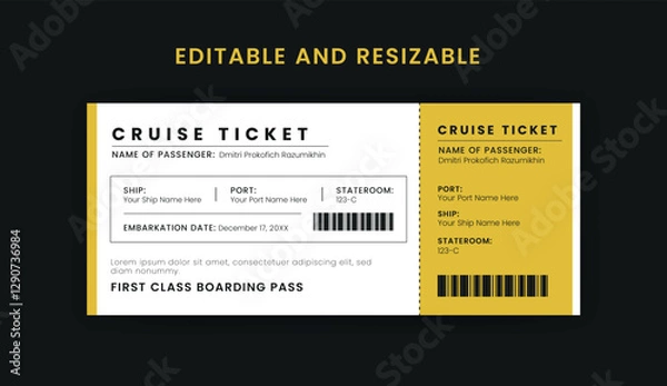 Obraz Boarding Pass Invitation For Airplane and Boat, Cruise Boarding Pass Design Template. Minimalist  Cruise Ticket and Wedding Invitation.
