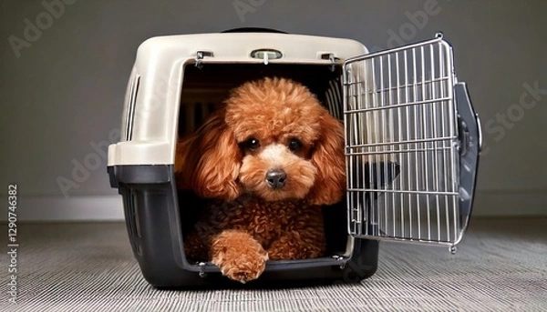 Obraz クレートが大好きなトイプードル