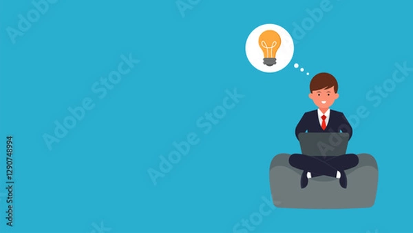 Obraz Graphic Vector Illustration of Business, Entrepreneur, Career and Success Challenges. Character Concept Working in front of Laptop