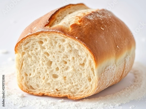 Fototapeta Half Loaf of Crusty Bread on White Flour