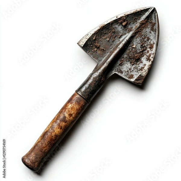 Obraz Detailed and sharp image of a treasure hunters digging spade on a white background, ready for use in presentations, websites, and print materials, built for tough terrains