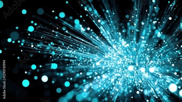 Fototapeta Abstract teal light burst; energy, speed, technology; dark background; website header