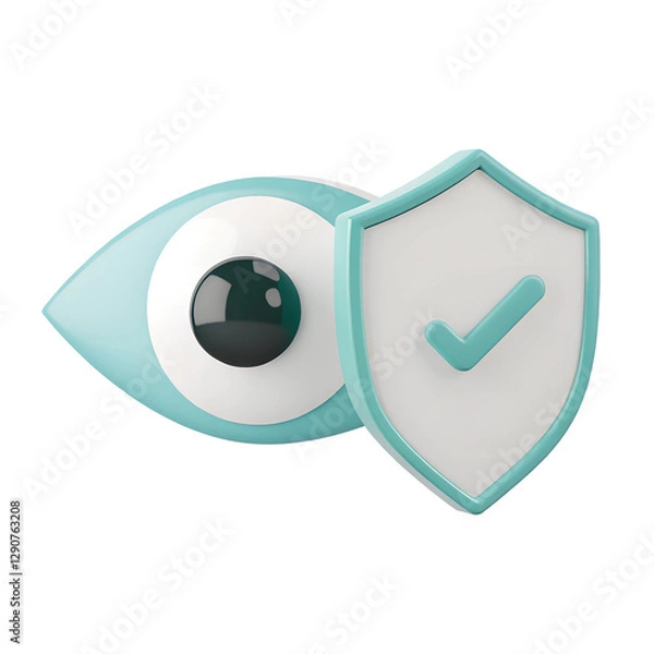 Obraz 3D icon style, 3D Eye with a Shield, isolated on a transparent background