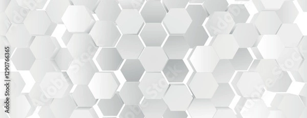 Obraz A white, geometric background with hexagonal patterns. The white background has a smooth, 3D texture, creating a modern, layered effect. 3D hexagon pattern background. Gray background vector.