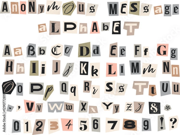 Fototapeta Anonymous message alphabet. Cut out ransom kidnapper letters