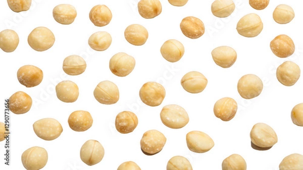 Obraz Nutty Delights: Macadamia Nuts on White Background for Culinary Inspiration, Food Photography, Minimalist Style