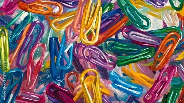 Fototapeta Vibrant Impressionist Paperclip Arrangement in Playful Abstract Patterns