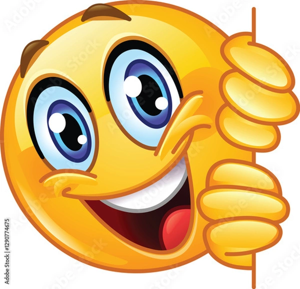 Fototapeta Playful Emoji Emoticon Peeking From Behind a Wall with a Big Smile