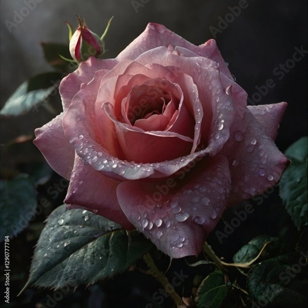Obraz red rose with water drops