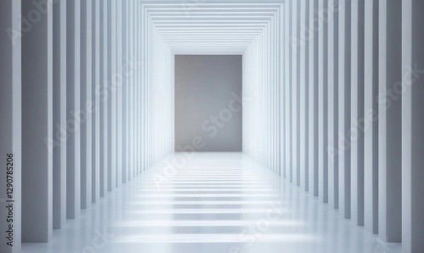 Fototapeta Futuristic White Tunnel with Abstract Curved Architecture