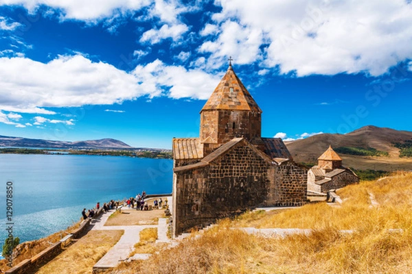 Fototapeta Scenic view of an old Sevanavank church in Sevan, Armenia