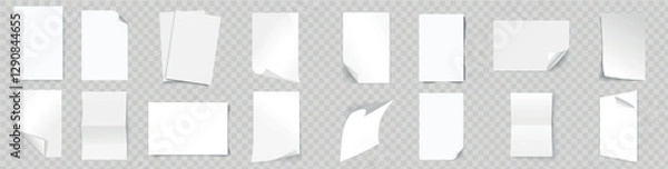 Obraz Blank A4 sheet of white paper with curled corner with shadow, empty paper sheet curled corner. Template for your design, blank white paper opened. Set. Front view. Vector illustration