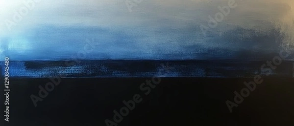 Obraz Ocean horizon with blue and black gradient. Abstract seascape painting, deep colors blend into serene landscape, tranquility and modern art background.