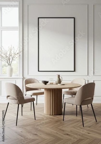 Fototapeta interior Frame mockup, Living room wall poster mock up. empty mockup with house background. Modern interior design. 3D render