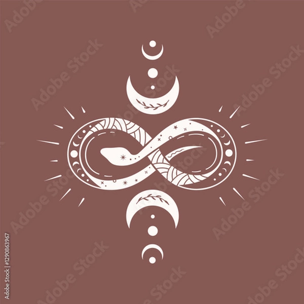 Obraz Sacred snake in the form of an infinity sign. Mystical snake silhouette in boho style, esoteric vector serpent poster.