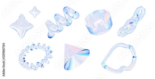 Obraz ガラスのようなクリスタルのような素材の3Dイラストセット