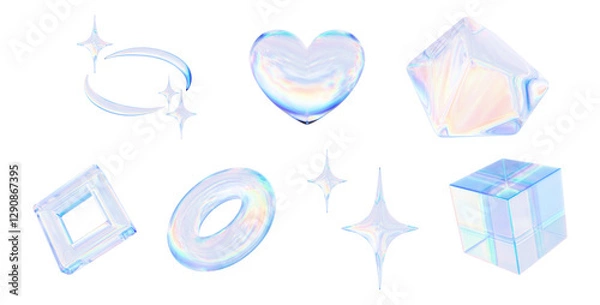 Obraz ガラスのようなクリスタルのような素材の3Dイラストセット