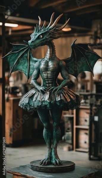 Obraz A dragon in a tutu, a captivating blend of fantasy and grace.  This sculpture is a unique artistic expression.