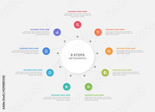 Obraz Modern Circular Cycle Infographic Design Template with 9 Data Points