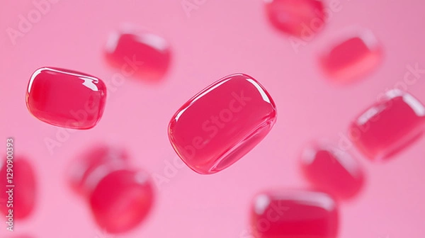 Obraz Red blood cells floating in pink background, medical 3D illustration of human circulation