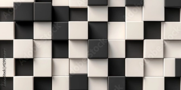 Fototapeta Large pixel blocks alternating in a checkerboard pattern, creating a 3D effect. 