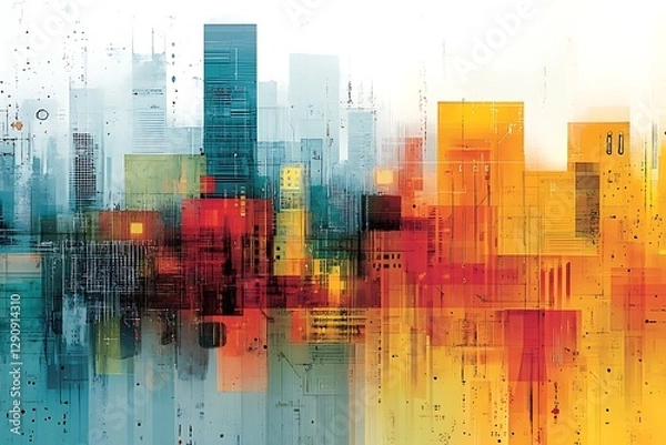 Obraz An abstract depiction of a cityscape with colorful architectural elements