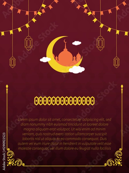 Obraz Celebrate Eid with our elegant, editable greeting template featuring a delicate floral border and refined font. This versatile design elevates festive messages and dazzles on Adobe Stock. Get noticed!