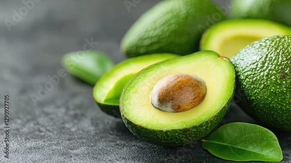 Obraz Ripe avocados halved on dark surface