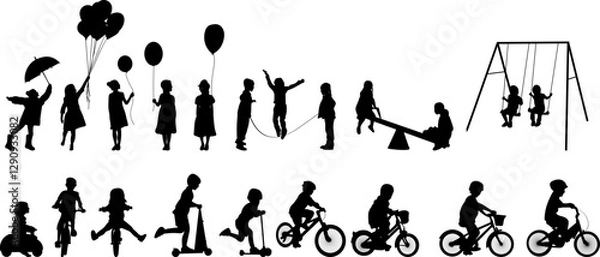 Obraz silhouette children in different angles collection on white background, vector