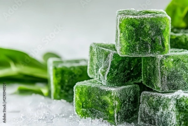 Fototapeta Vibrant Frozen Spinach Cubes