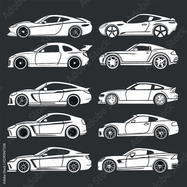 Fototapeta group of cars in white with white background vector