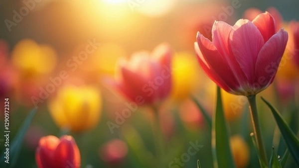 Obraz Field of flowers with a pink flower in the foreground