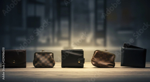 Fototapeta Shrinking wallets and purses symbolizing financial strain