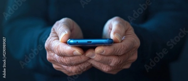 Fototapeta Older Hands Holding a Smartphone Device.