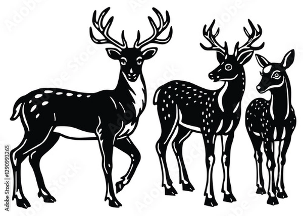 Fototapeta Deer Silhouette set black Vector design, Deer Illustration Vector animal set Design for Printing and Craft Projects.