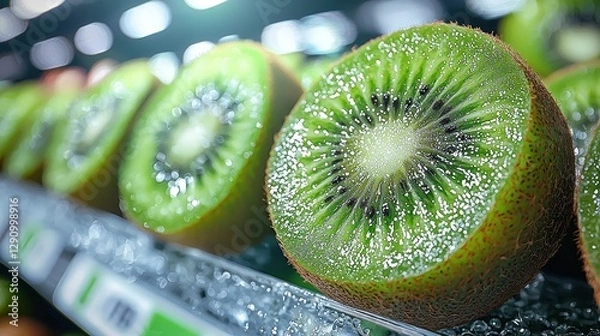 Fototapeta Fresh Juicy Kiwifruit in Supermarket Refrigerated Display