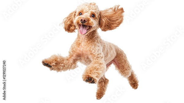 Obraz Happy poodle jumps playfully in studio setting during bright daylight