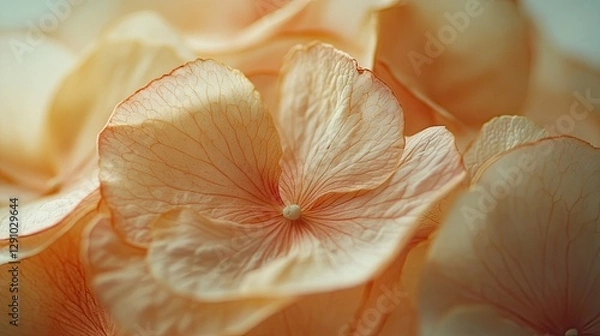 Fototapeta A close-up of delicate petals on a flower, symbolizing natureâ€™s beauty and softness, ideal for floral-themed wallpapers or designs evoking tranquility and natural elegance