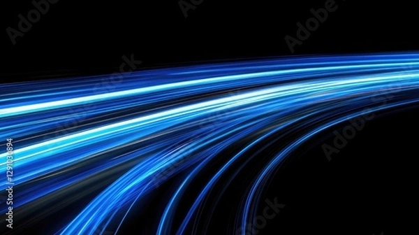 Fototapeta Dynamic Blue Light Trails on a Black Background