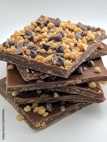 Fototapeta Stacked chocolate toffee bark on white background