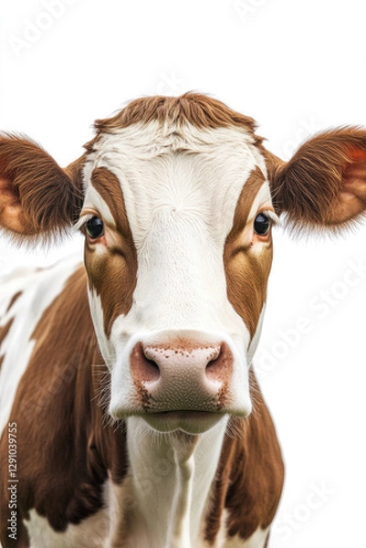 Fototapeta Brown and white cow facing forward